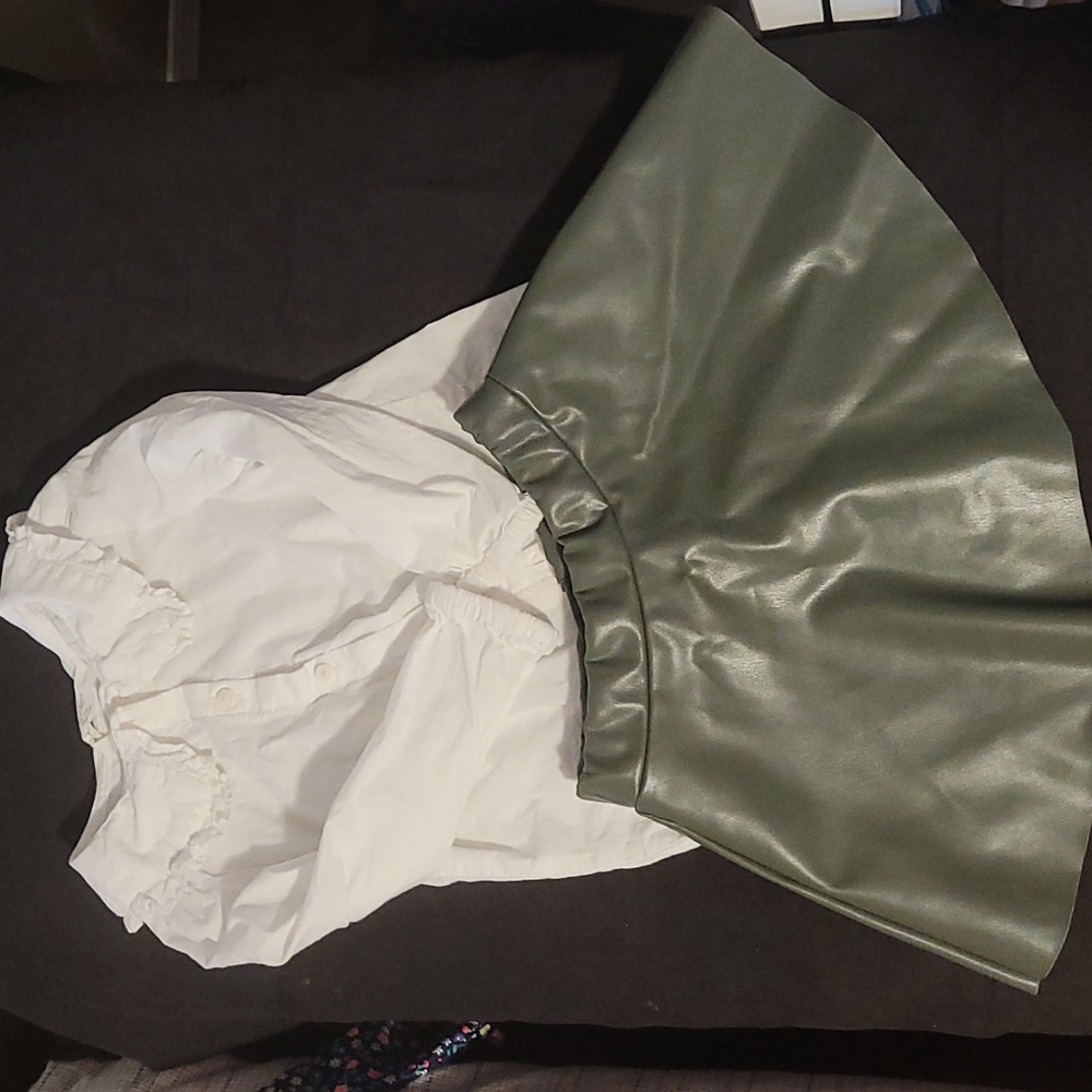 3T Dress Shirt and Fake leather Skirt